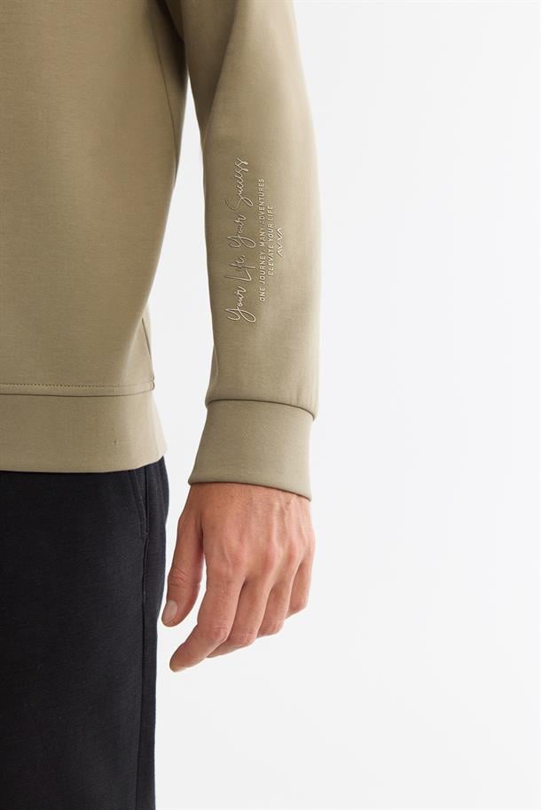 Vizon Bisiklet Yaka Pamuklu Baskılı Elastan Sweatshirt