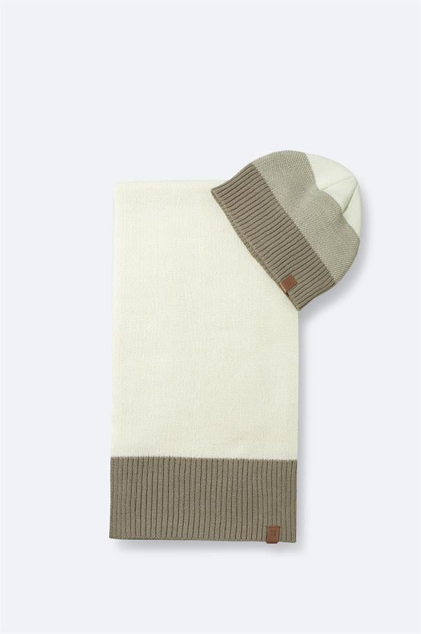 Vizon Blok Renli Triko Atkı Bere Takımı