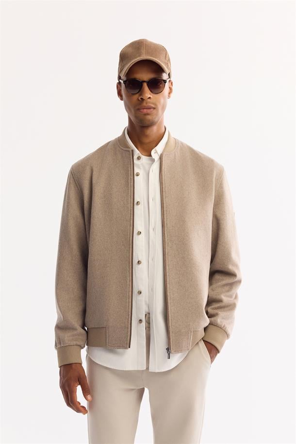 Vizon Bomber Yaka Yün Karışımlı Kaşe Mont