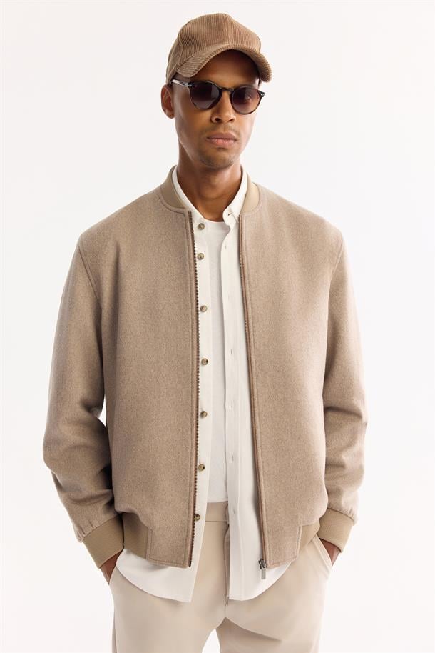 Vizon Bomber Yaka Yün Karışımlı Kaşe Mont