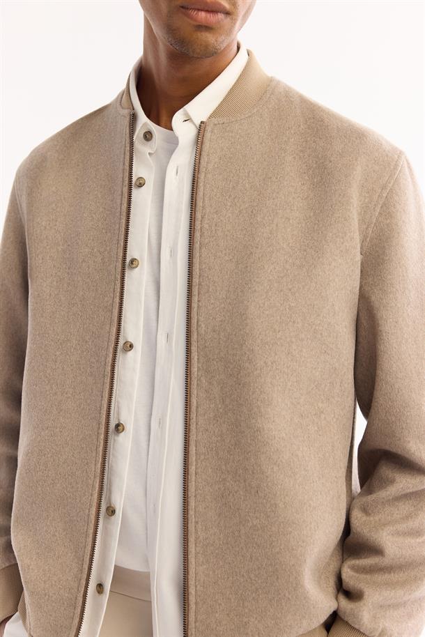 Vizon Bomber Yaka Yün Karışımlı Kaşe Mont