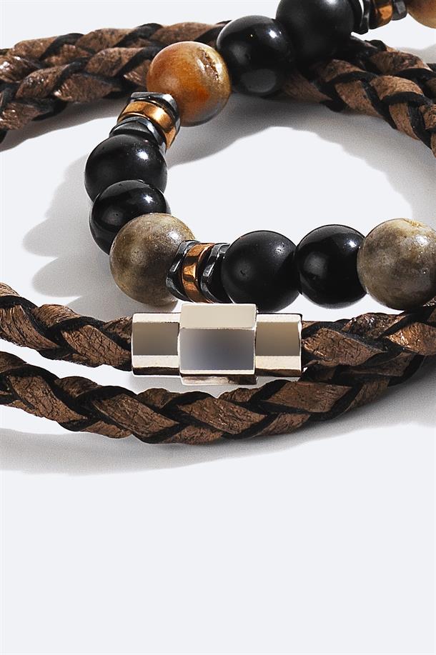 Vizon Deri Ceyt ve Hematit Taşlı Bileklik