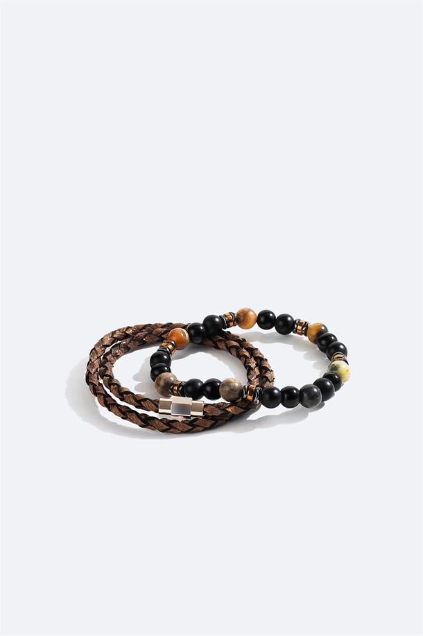 Vizon Deri Ceyt ve Hematit Taşlı Bileklik