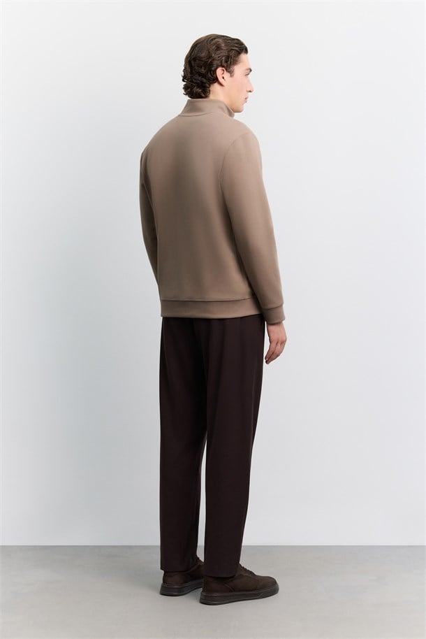 Vizon Dik Yaka Fermuarlı Baskılı Kolay Ütülenen Pamuklu Sweatshirt