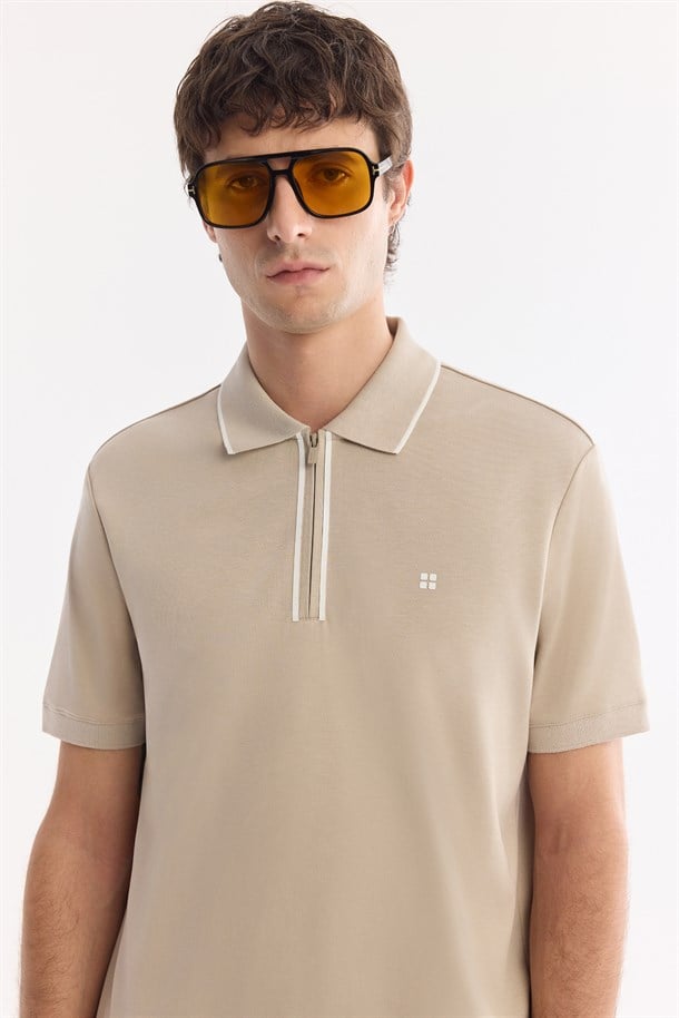 Vizon Kıvrılmaz Polo Yaka Fermuarlı İnterlok T-Shirt