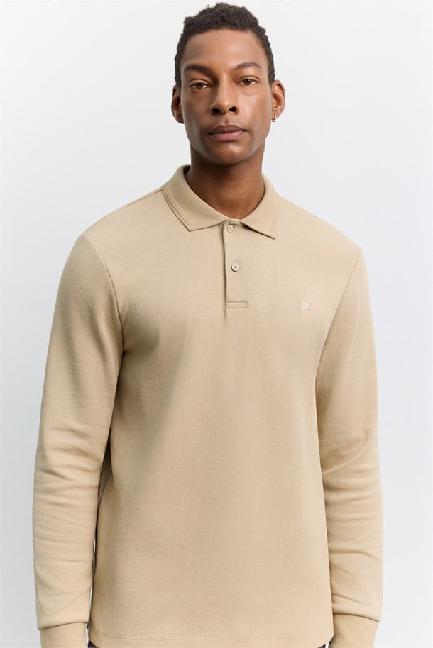 Vizon Kıvrılmaz Polo Yaka Kolay Ütülenen Basic Sweatshirt