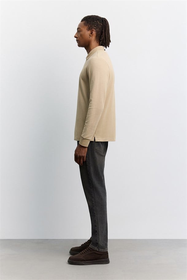 Vizon Kıvrılmaz Polo Yaka Kolay Ütülenen Basic Sweatshirt