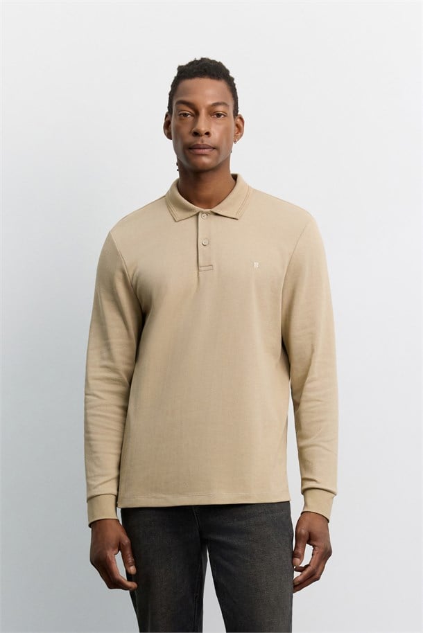 Vizon Kıvrılmaz Polo Yaka Kolay Ütülenen Basic Sweatshirt