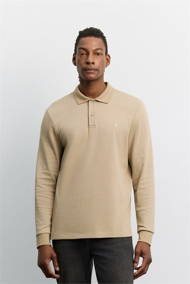 Vizon Kıvrılmaz Polo Yaka Kolay Ütülenen Basic Sweatshirt