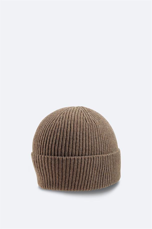 Mink Wool Blend Logo Ribbed Beanie