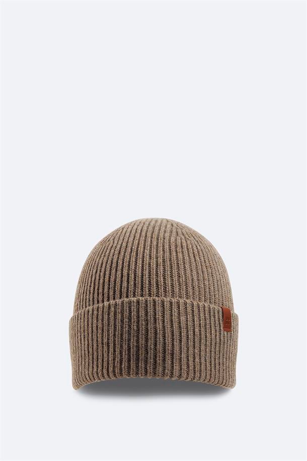 Mink Wool Blend Logo Ribbed Beanie