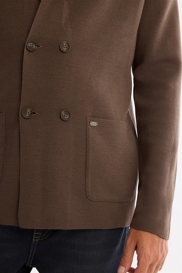 Vizon Mono Yaka Kruvaze Torba Cepli Yün Karışımlı Triko Hırka