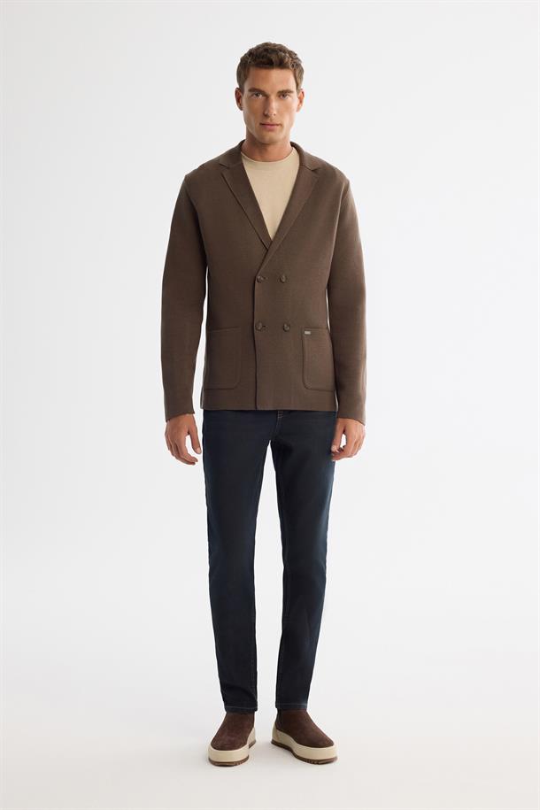 Vizon Mono Yaka Kruvaze Torba Cepli Yün Karışımlı Triko Hırka