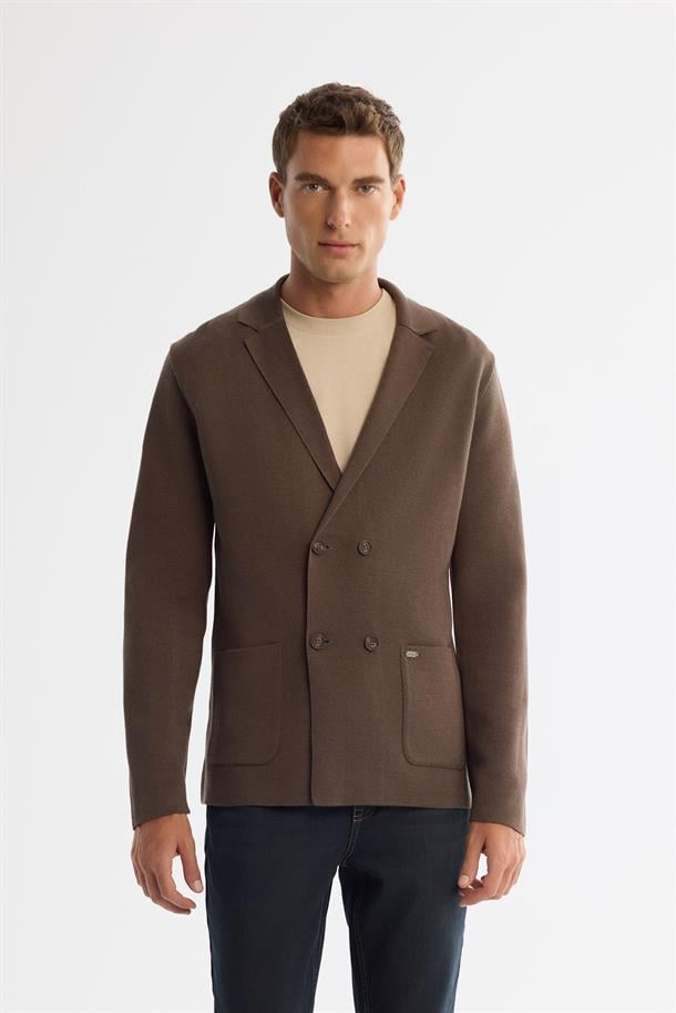 Vizon Mono Yaka Kruvaze Torba Cepli Yün Karışımlı Triko Hırka