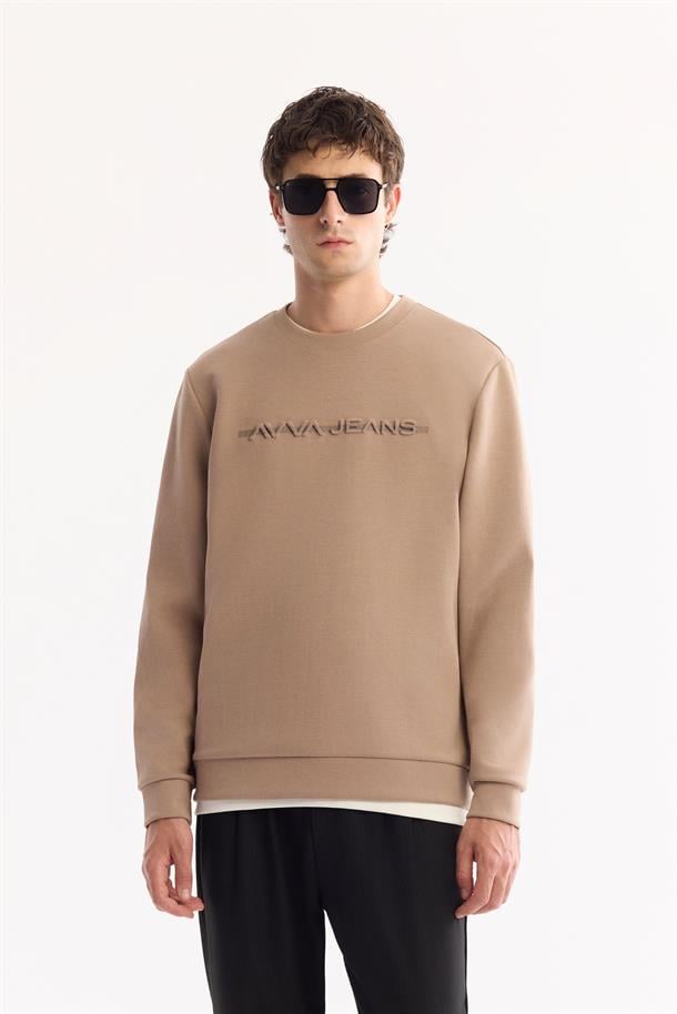 Vizon Bisiklet Yaka Kolay Ütülenen Bi-Stretch Baskılı Sweatshirt