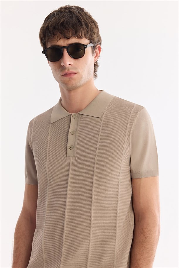 Vizon Polo Yaka Düğmeli Triko T-Shirt