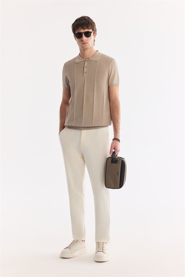 Vizon Polo Yaka Düğmeli Triko T-Shirt