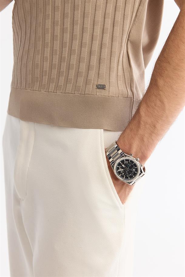 Vizon Polo Yaka Fermuarlı Rayon Triko T-Shirt