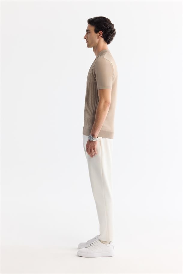 Vizon Polo Yaka Fermuarlı Rayon Triko T-Shirt