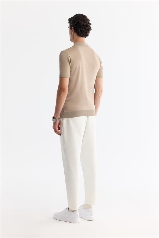 Vizon Polo Yaka Fermuarlı Rayon Triko T-Shirt