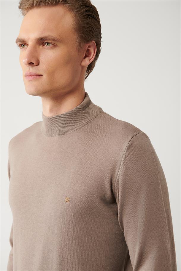 Vizon Yarım Balıkçı Yaka Yün Karışımlı Triko Kazak