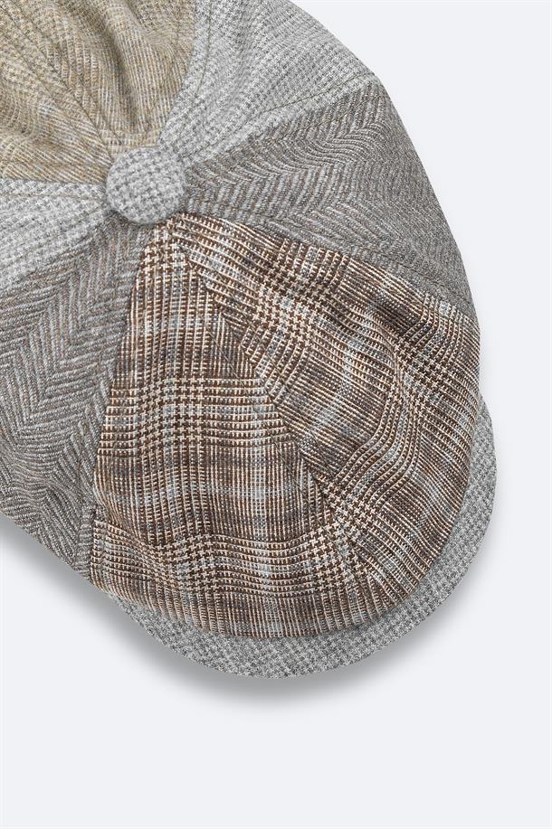 Vizon Yün Karışımlı Ekose Desenli Kasket Şapka