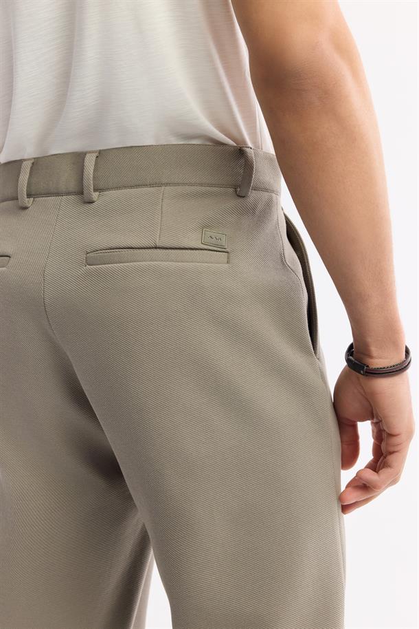 Yağ Yeşili Klasik Bel Pamuklu Jersey Pantolon