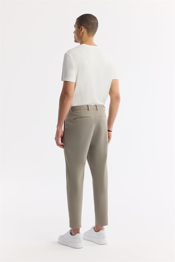 Yağ Yeşili Klasik Bel Pamuklu Jersey Pantolon