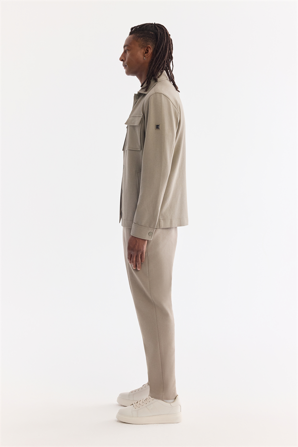 Yağ Yeşili Klasik Yaka Diyagonel Çift Cep Kapaklı Örme Gömlek Ceket