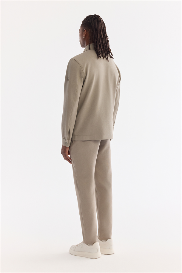 Yağ Yeşili Klasik Yaka Diyagonel Çift Cep Kapaklı Örme Gömlek Ceket