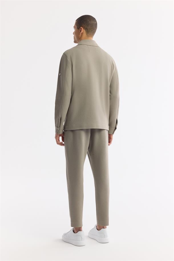 Yağ Yeşili Klasik Yaka Pamuklu Jersey Gömlek Ceket