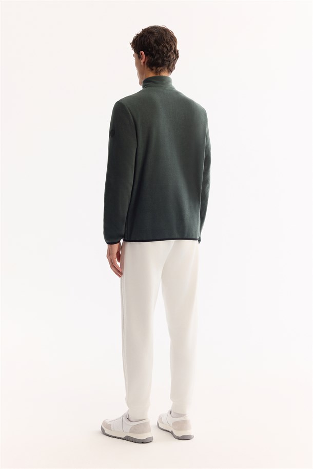 Yeşil Dik Yaka Fermuarlı Soft Touch Polar Sweatshirt