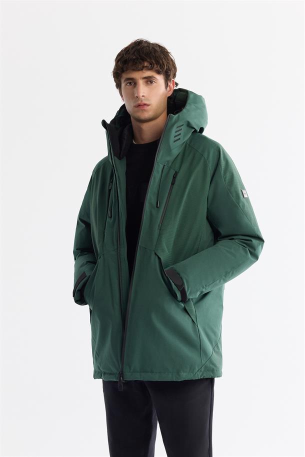 Green Hooded Goose Down Puffer Jacket