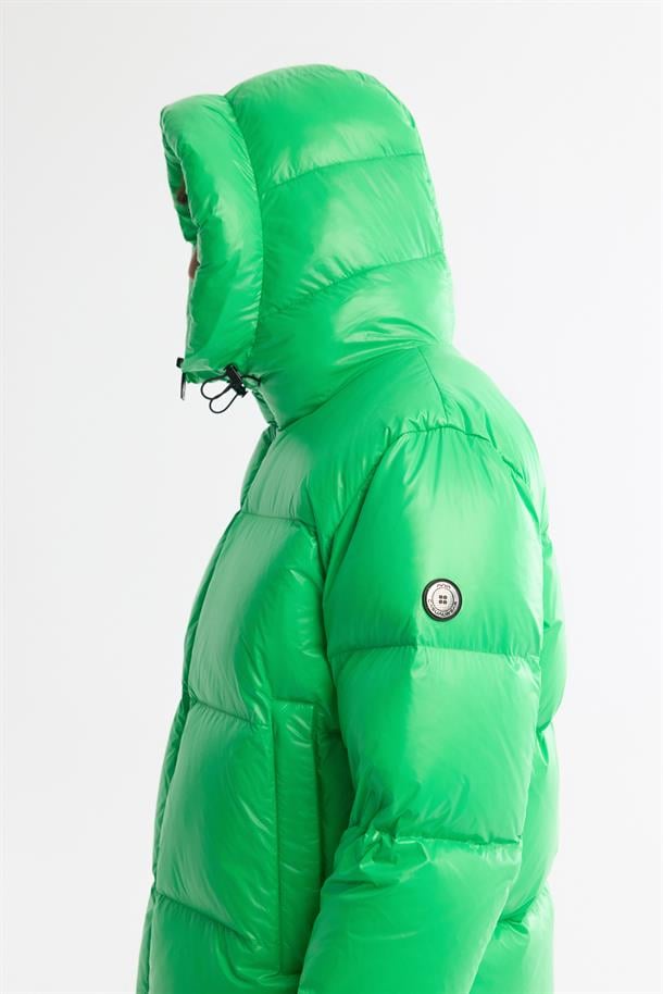 Green Windproof Hooded Puffer Jacket