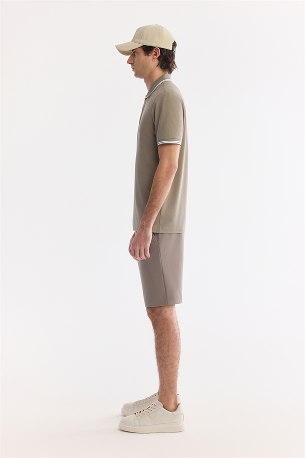 Yeşil Kıvrılmaz Polo Yaka Pamuklu Teknik Kumaş T-Shirt