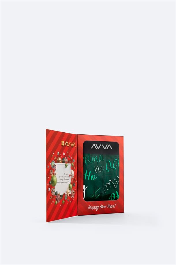 Yeşil Yılbaşı Desenli Özel Kutulu Tekli Boxer