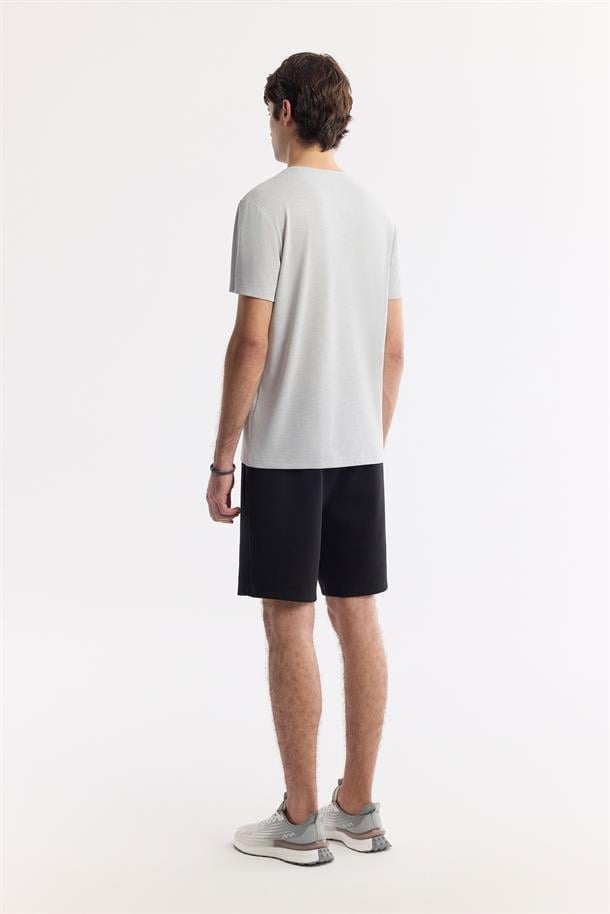 Açık Gri Bisiklet Yaka Baskılı Shoft Touch Flamlı T-Shirt