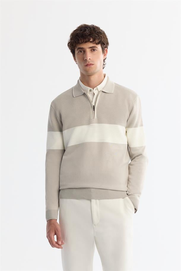 Light Grey Half Zip Polo Jumper