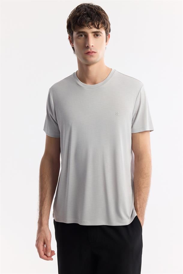 Açık Gri Soft Touch Bisiklet Yaka T-Shirt