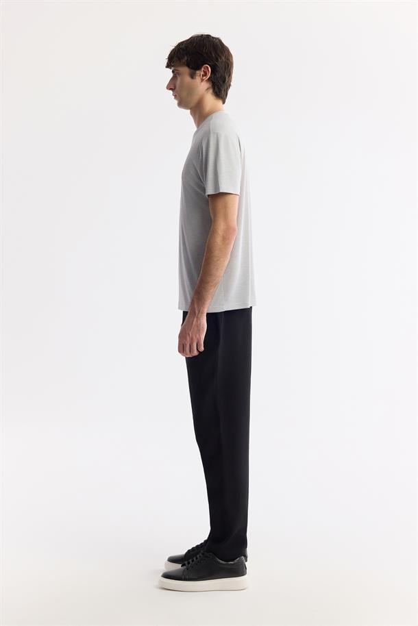 Açık Gri Soft Touch Bisiklet Yaka T-Shirt