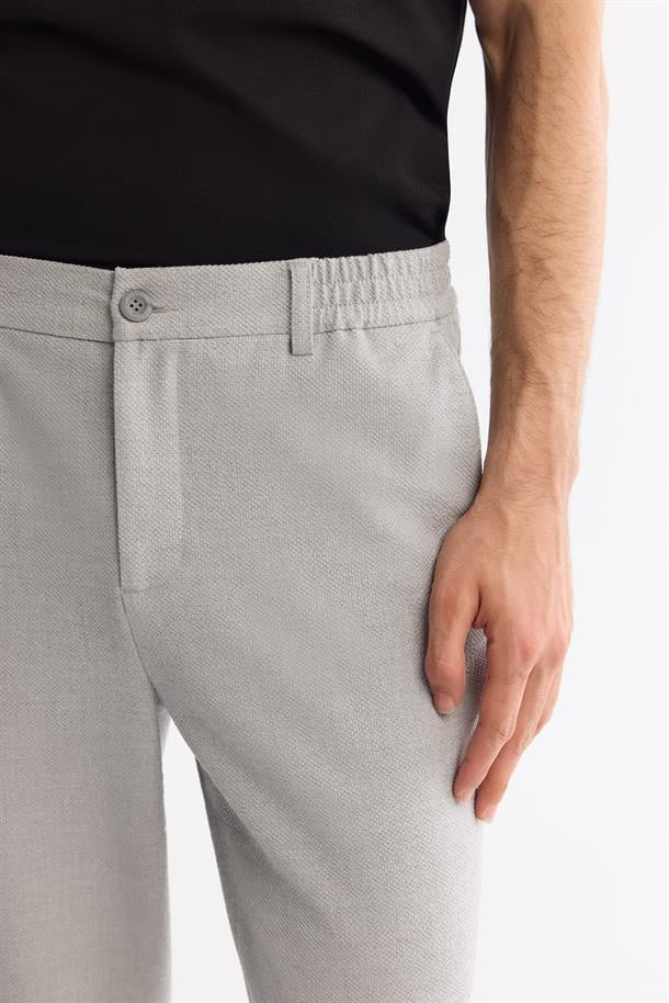 Açık Gri Yanı Lastikli Gofreli Chino Pantolon