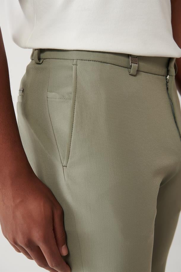 Açık Haki Beli Lastikli Yan Cepli Bi Stretch Kumaş Pantolon