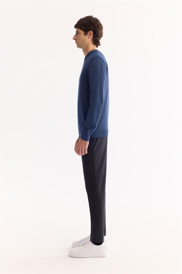 Light Navy High Crew Neck Jumper