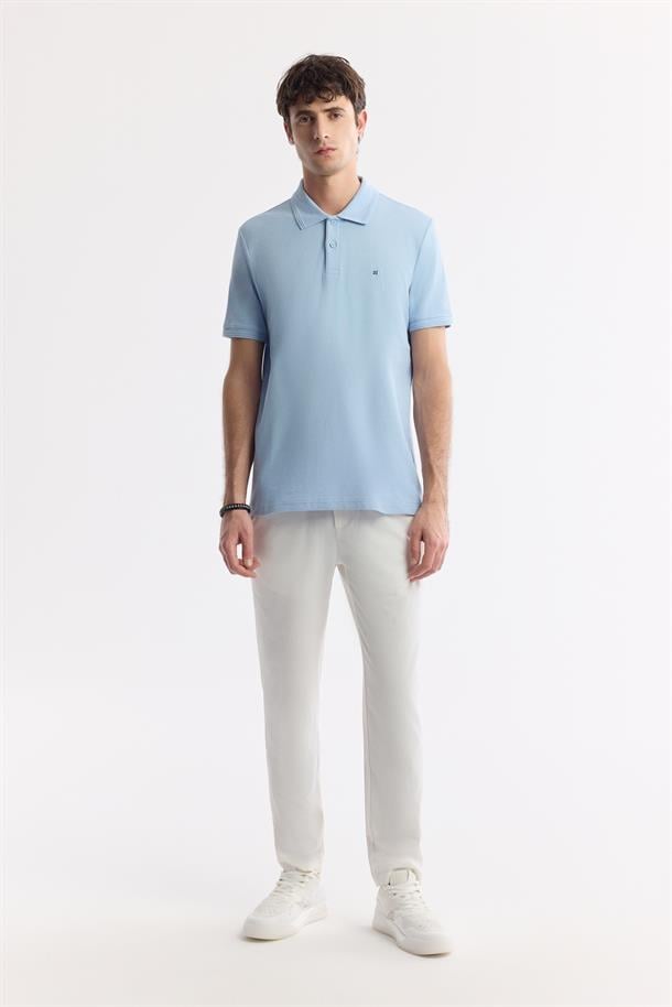 Açık Mavi %100 Pamuk Hızlı Kuruyan Kıvrılmayan Polo Yaka T-Shirt