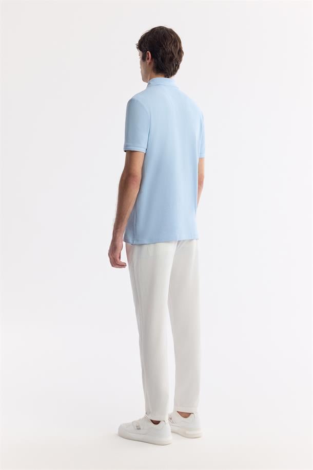 Açık Mavi %100 Pamuk Hızlı Kuruyan Kıvrılmayan Polo Yaka T-Shirt