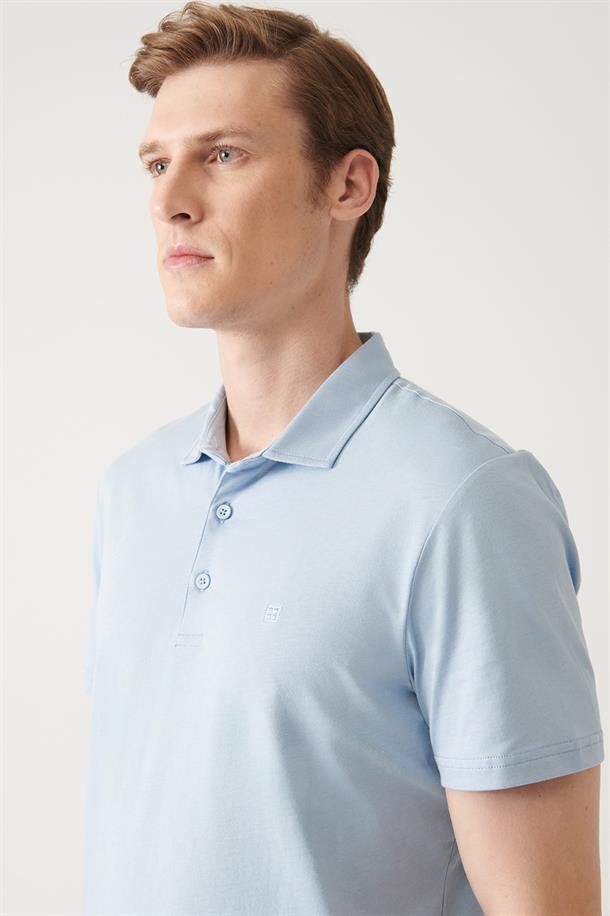 Açık Mavi Düğmeli  Polo Yaka T-Shirt