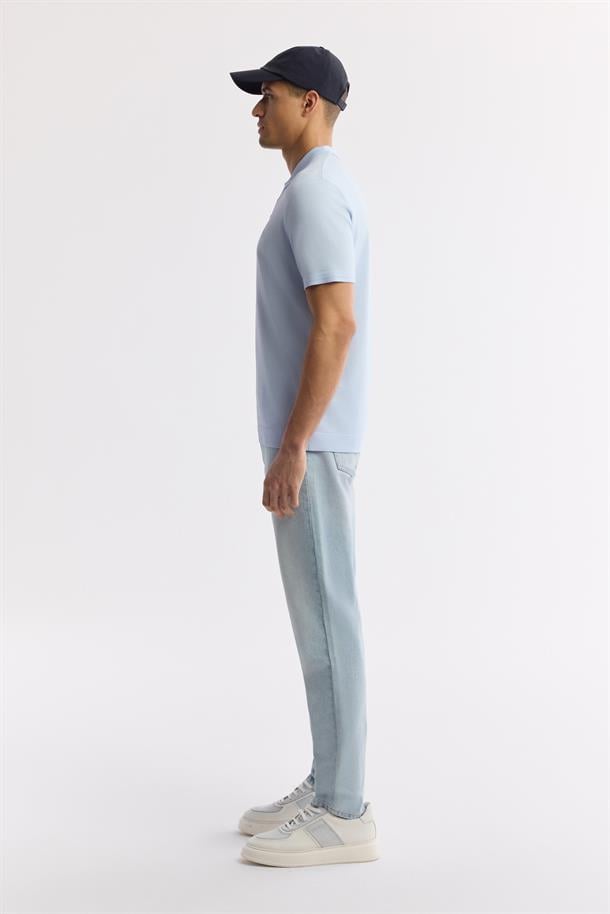 Açık Mavi Polo Yaka Basic Rayon Triko T-shirt
