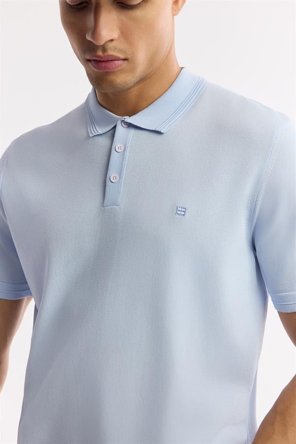 Açık Mavi Polo Yaka Basic Rayon Triko T-shirt