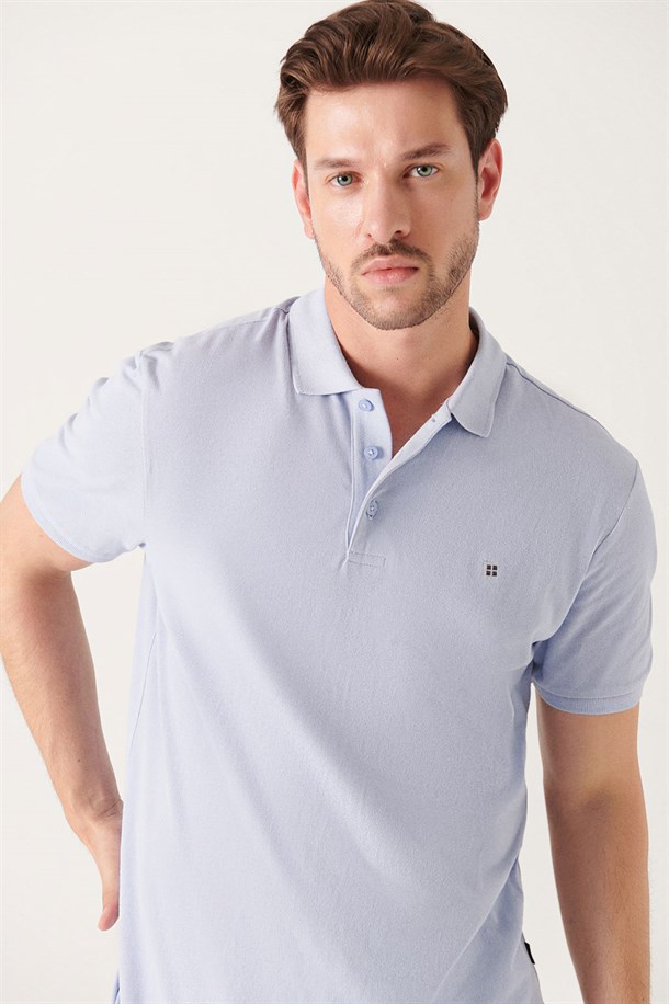 Açık Mavi Polo Yaka Slim Fit %100 Pamuk Basic T-Shirt