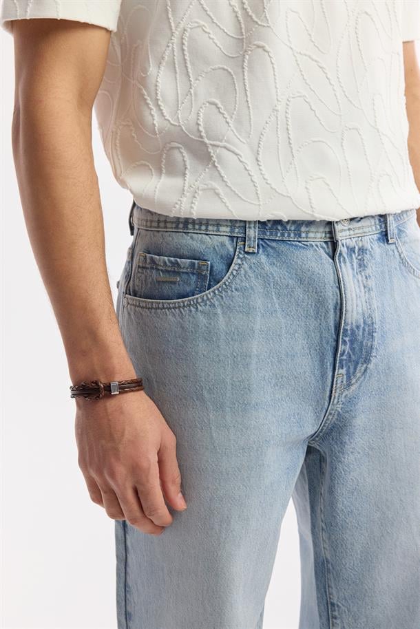 Açık Mavi Taş Yıkamalı Straight Fit Denim Pantolon
